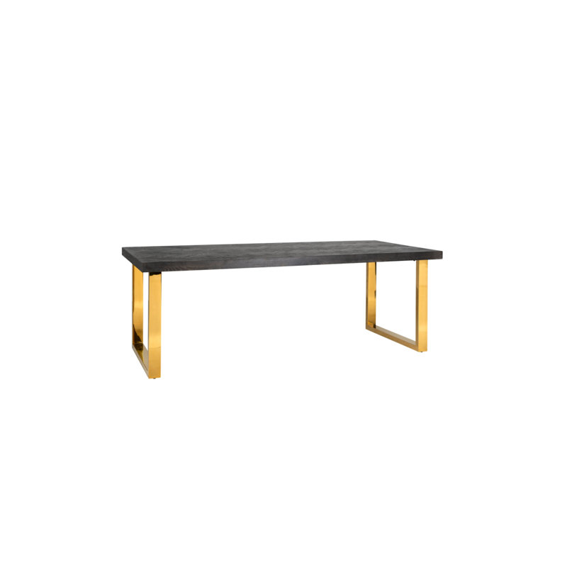Blackbone Oak Metal Base Dining Table, Standard Table (30” Height), 30" H x 71" L, Gold