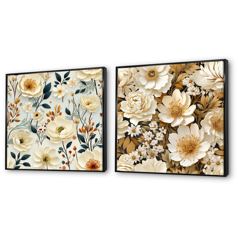 Lunaire - ensemble d'art mural en toile florale de 2, Cadre noir, H 30 po x l 61 po x P 1 po