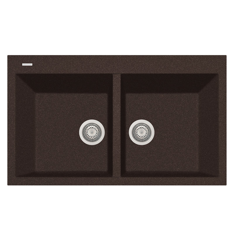 Elegance Series 34" L x 20" W Double Basin Drop-In Quartz Kitchen Sink, Brown