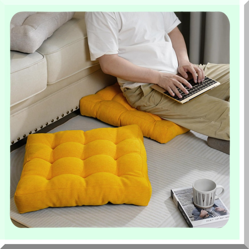 Gel Memory Foam Square Floor Pillow Set - Large Seating Cushions for Adults - 20x20x4 Inch - Yellow - Pack of 2 - Comfortable Sitting Pillows