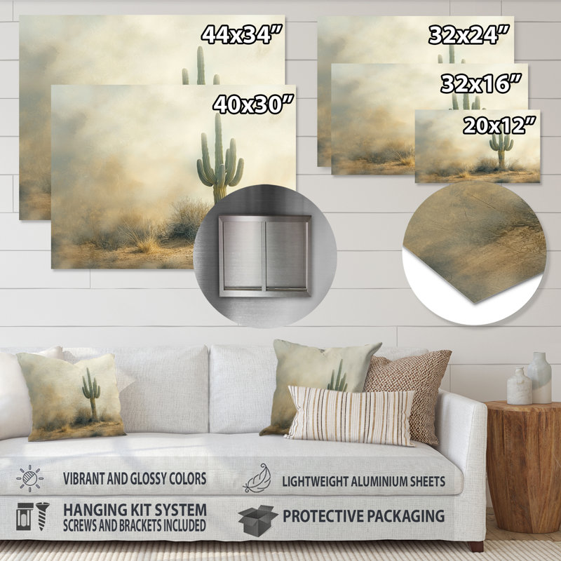 Cactus Sandstorm II - Cactus, décoration murale en métal, reproduction d'art traditionnelle en métal, H 28 po x l 60 po