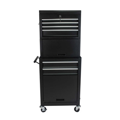 Tool Cabinet on Wheels, 6-Drawer Lockable Rolling Tool Chest w/ 4 Universal Wheels, 2 in 1 Detachable Tool Box Storage Organizer for Garage Workshop Repair Shop, Black