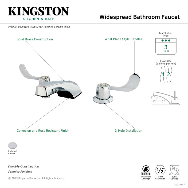 Kingston Brass Vista Two-Handle 3-Hole Deck Mount Widespread Bathroom Faucet
