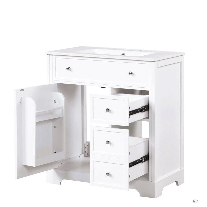 Meuble-lavabo de 30 po avec comptoir d'évier, meuble-lavabo avec porte et deux tiroirs, planches en panneau de fibres à densité moyenne, bois massif, un paquet