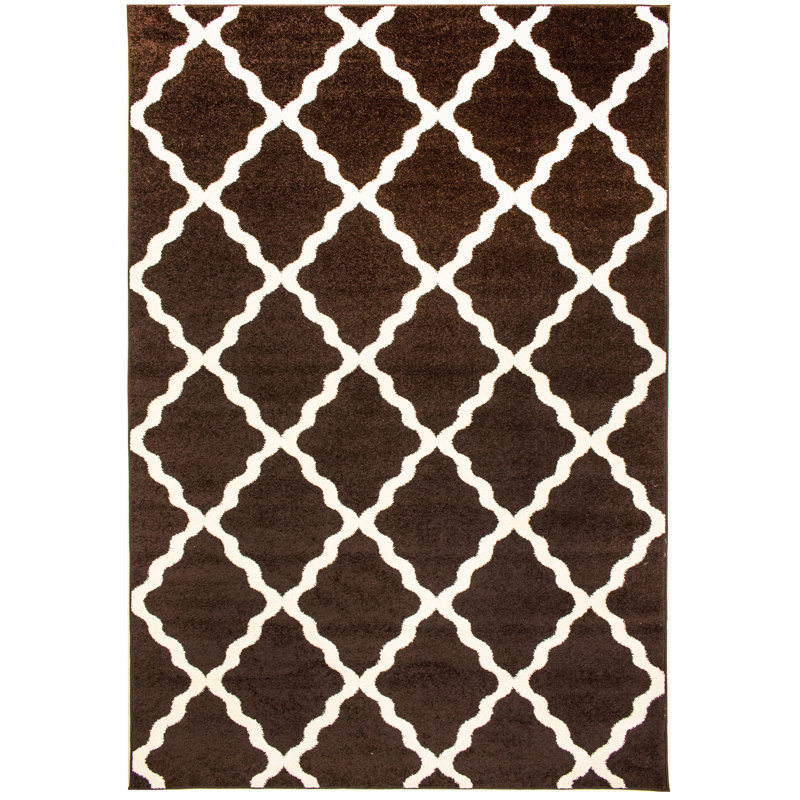 Tapis brun à motif géométrique Tangires, Rectangle 7 pi 10 po x 9 pi 10 po