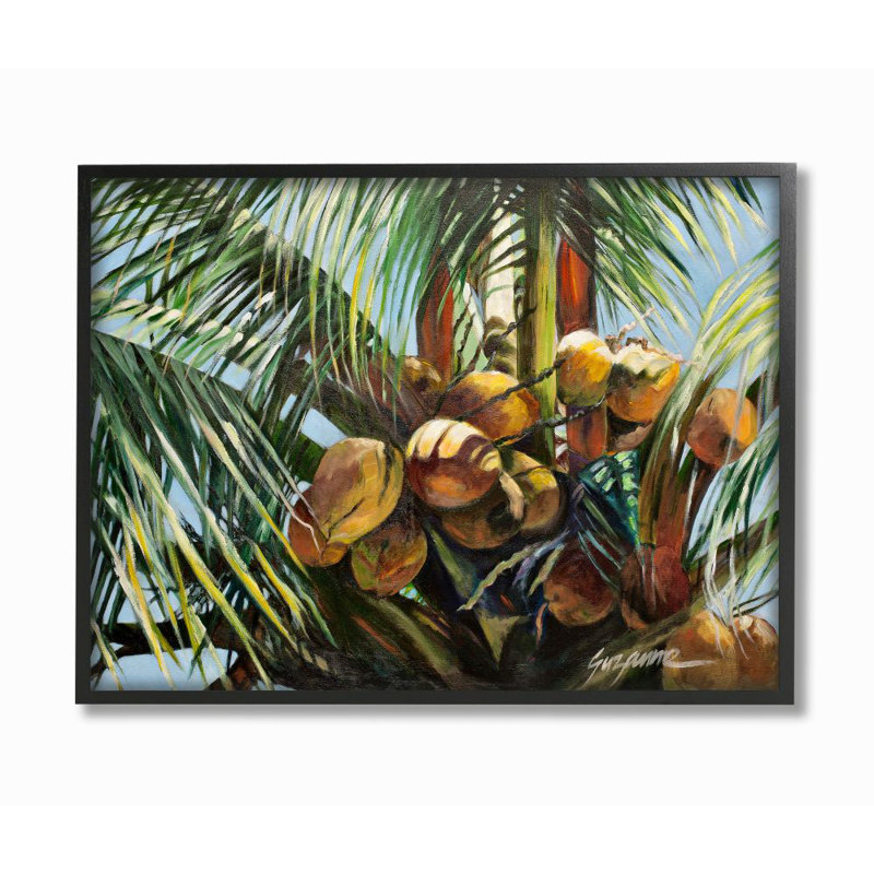 « tropical palm, jaune vert jaune », reproduction d’art, H 11 po x l 14 po x P 1,5 po, Giclée encadrée noir minuit