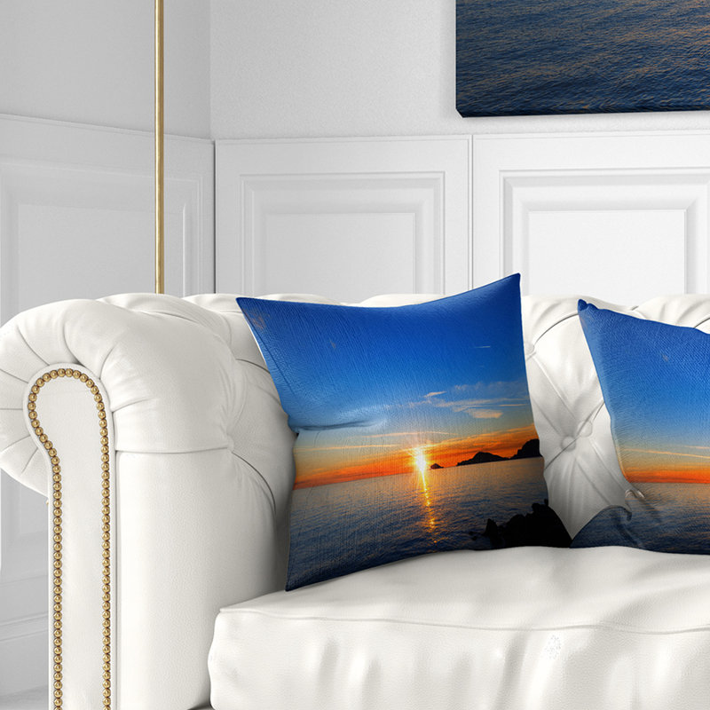 Coussin décoratif coucher de soleil vif dans le golfe de la spezia seascape, 18 po x 18 po, Coussin décoratif