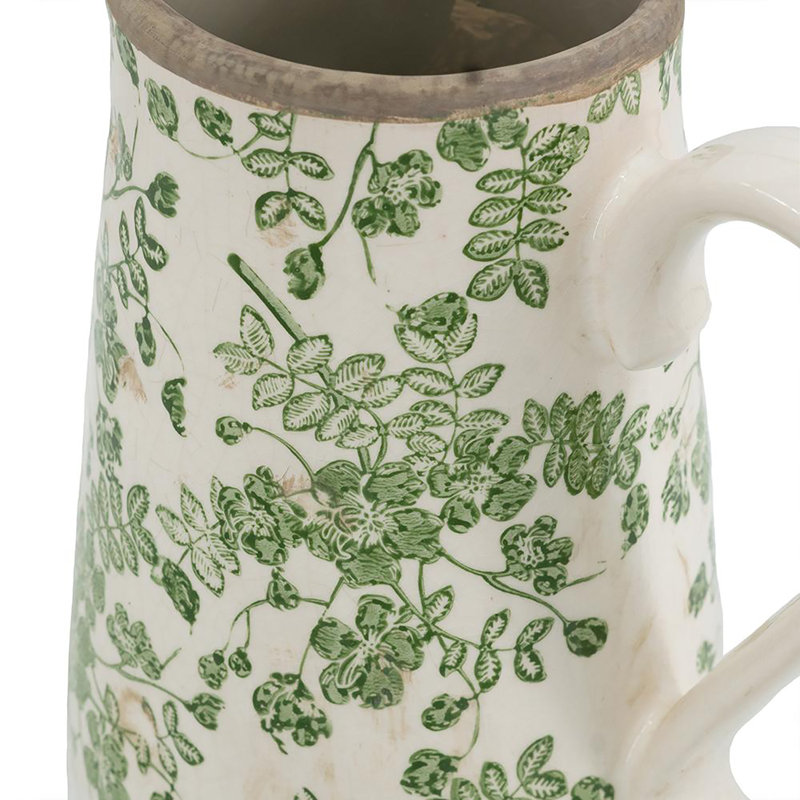 Flower Pitcher - Green/White, 9.1" H x 5.7" W x 8.1" D
