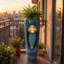 Fontaine d'extérieur moderne en céramique avec pompe de recirculation, glacis bleu et pot à plantes succulentes pour la cour arrière