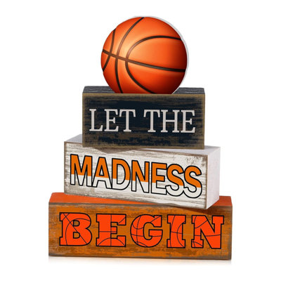 Basketball Wooden Decor Set Of 4 Tiered Tray Block Signs