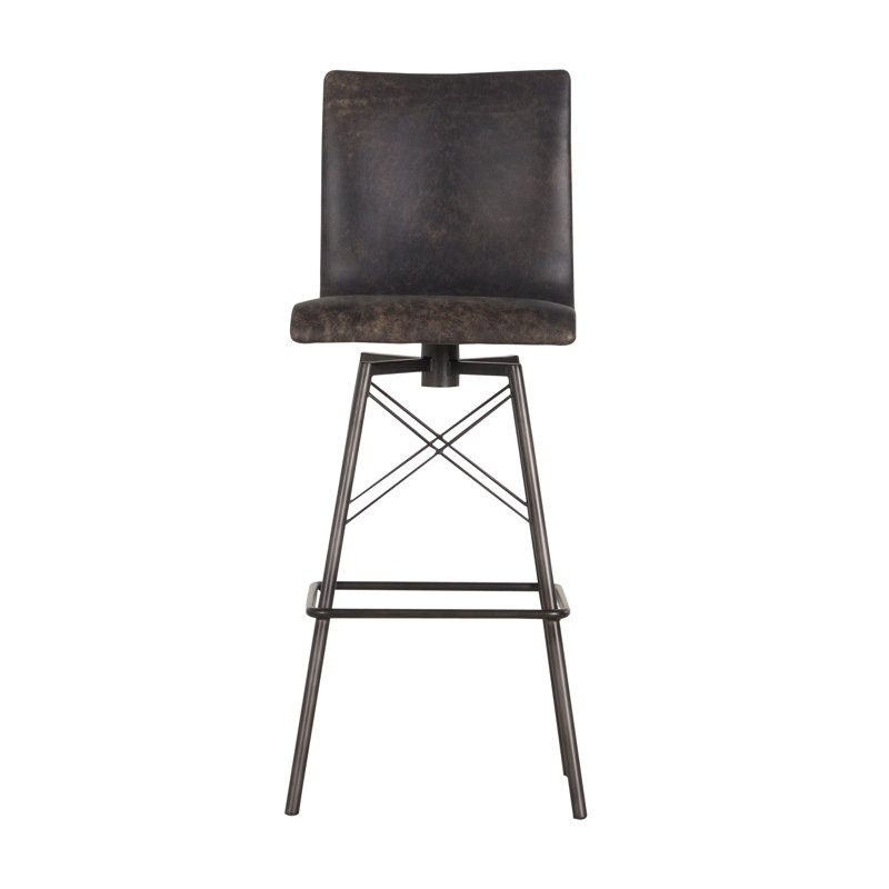 Swivel Upholstered Counter Stool with Metal Frame, Bar Stool (30.5" Seat Height), Rialto Ebony Top Grain Leather