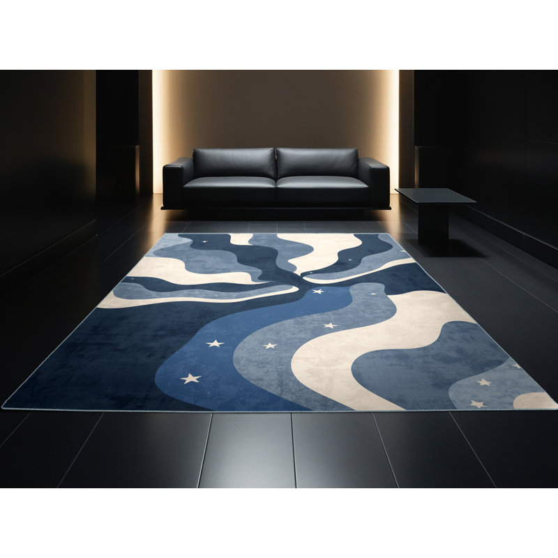 Machine Washable Kirkwood Cupcake Modern Abstract Rug in Gray – SkyBlue Binding, 2x3