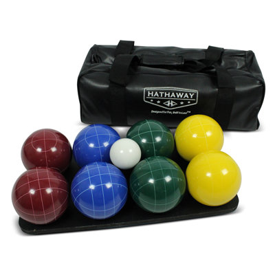 Hathaway Deluxe Bocce Ball Set – 8 Regulation Resin Balls in Red, Green, Blue, and Yellow with Pallino, Carry Bag & Rules – Outdoor Lawn Bocce Ball Game Set for 2–4 Players – Multicoloured