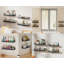 Ensemble de 4 tablettes murales flottantes en bois massif et en métal avec rails de protection - Tablette de rangement robuste pour salle de bain, chambre à coucher, salon, cuisine, bureau