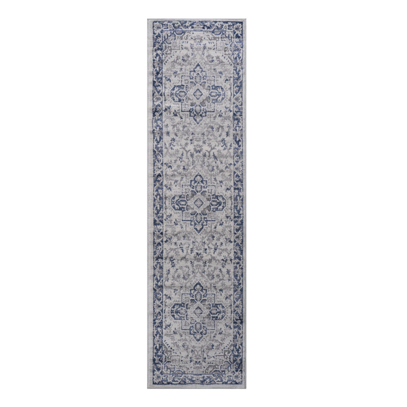 Blue/Grey Oriental Area Rug - Non-Shedding, Stain Resistant - Stylish For Living Room, Bedroom, Dining Room, Or Home Office
