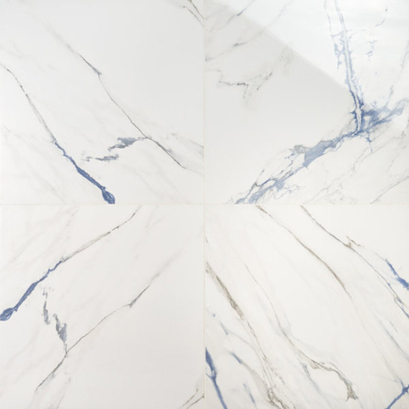 Calacatta Azur 24X24 Matte Porcelain Tile, Blue/White