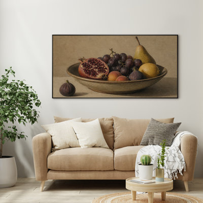 Très grande reproduction d'art sur toile - Nature morte à la grenade et au bol de raisin classique pour le salon ou la chambre à coucher - «Assemblage requis du cadre (cadre non fini)»