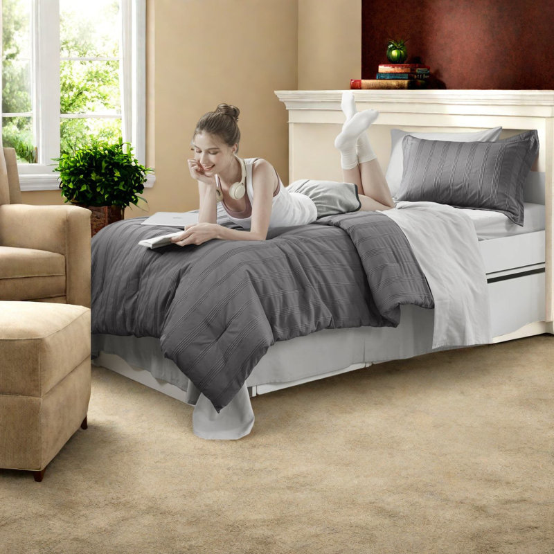 Ensemble de literie doux pour lit simple / simple TG avec rayures tissées, confort moderne en polyester