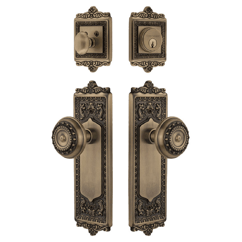 Nostalgic Warehouse Egg & Dart Entry Set with Meadows Knob, Antique Brass, 2.75