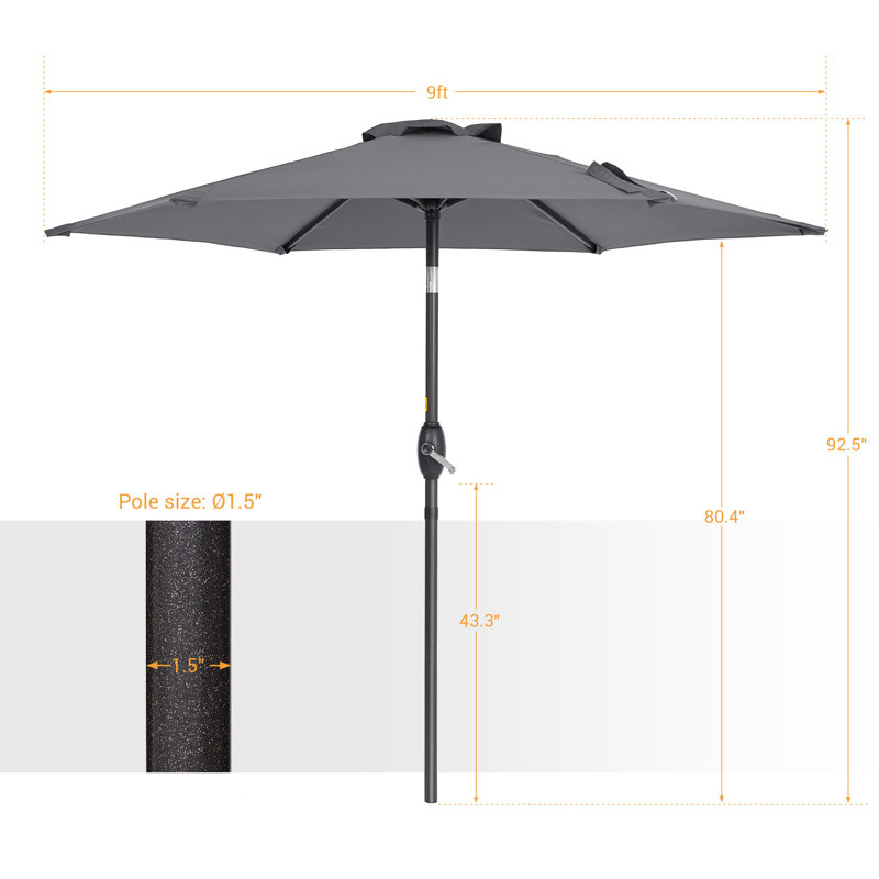 Parasol de marché extérieur 9 pi avec bouton-poussoir inclinable Dailan, Gris anthracite
