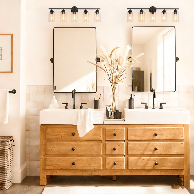 5-Light Bathroom Light Fixtures, Black Modern Vanity Lights Over Mirror With Clear Glass Shade, Bathroom Wall Lamp For Mirror Kitchen Hallway Cabinet Porch Reading Room