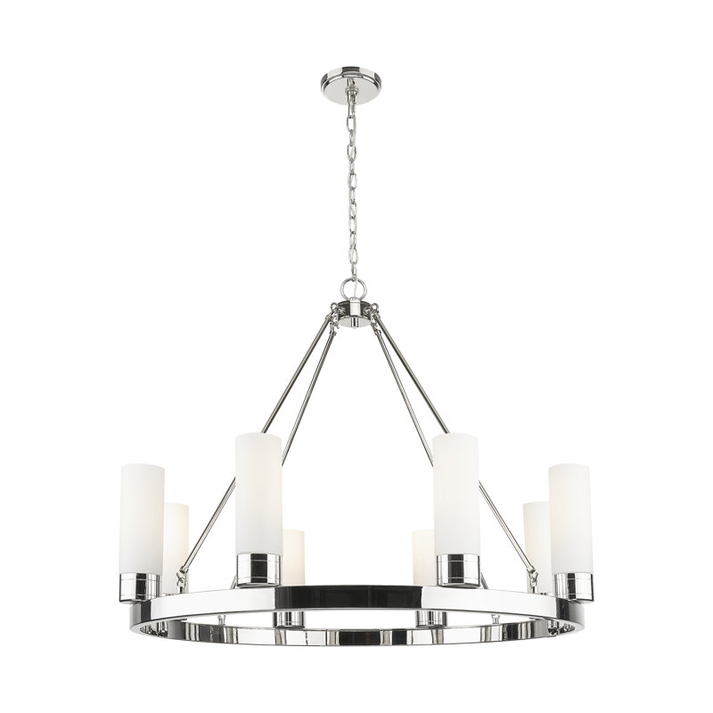 Jaiwan - Lustre 6 lumières avec abat-jour, Blanc, Nickel poli