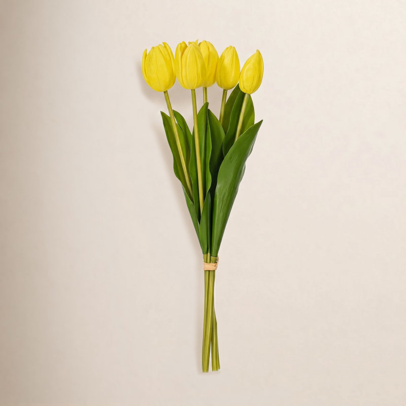 Vickerman 16"H Plum Tulip Bundle of 5., Yellow