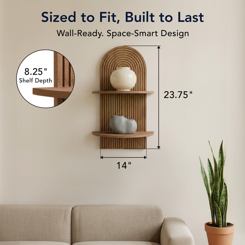  Dark Walnut Boho Arched Lunar Ledges 2-Tier Floating Wall Shelf, Brown
