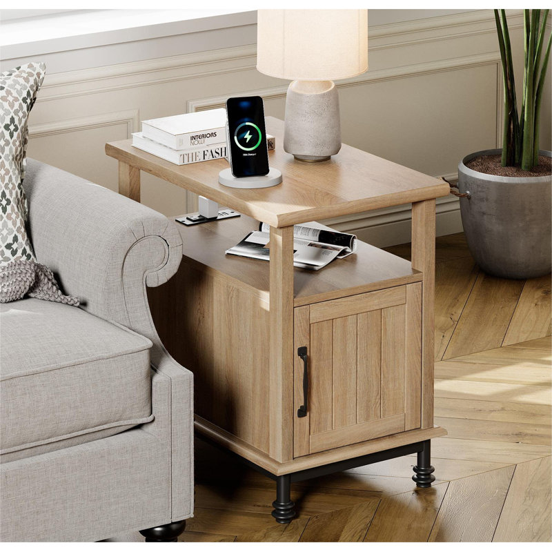 Table de chevet 2 pièces avec station de charge, table de bout avec tablette réglable Inness, Chêne
