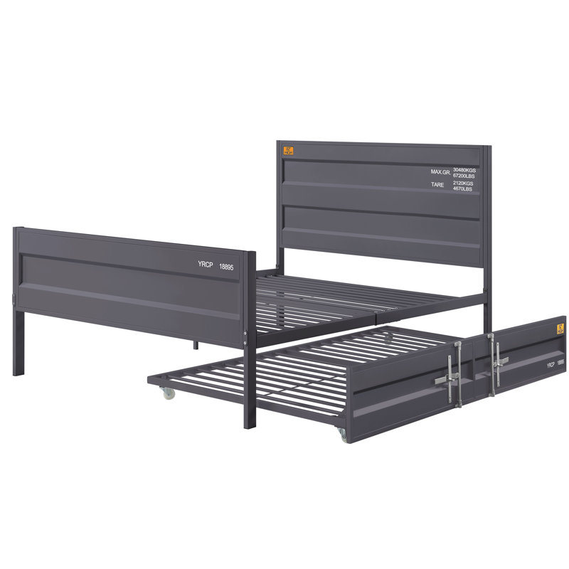 Egon Metal Bed, Cargo Container Style, Rectangular Headboard & Footboard, Twin, Gunmetal