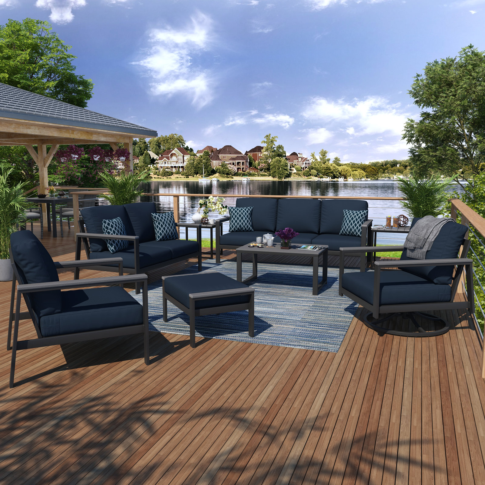 Townsend 8 - Person Patio Conversation Set, Canvas Navy