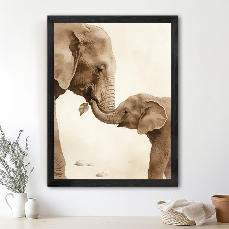 Art encadré noir «A Mother's Love: Mother and Baby Elephant Wall Art Realism», impressions encadrées, H 25 po x l 17 po