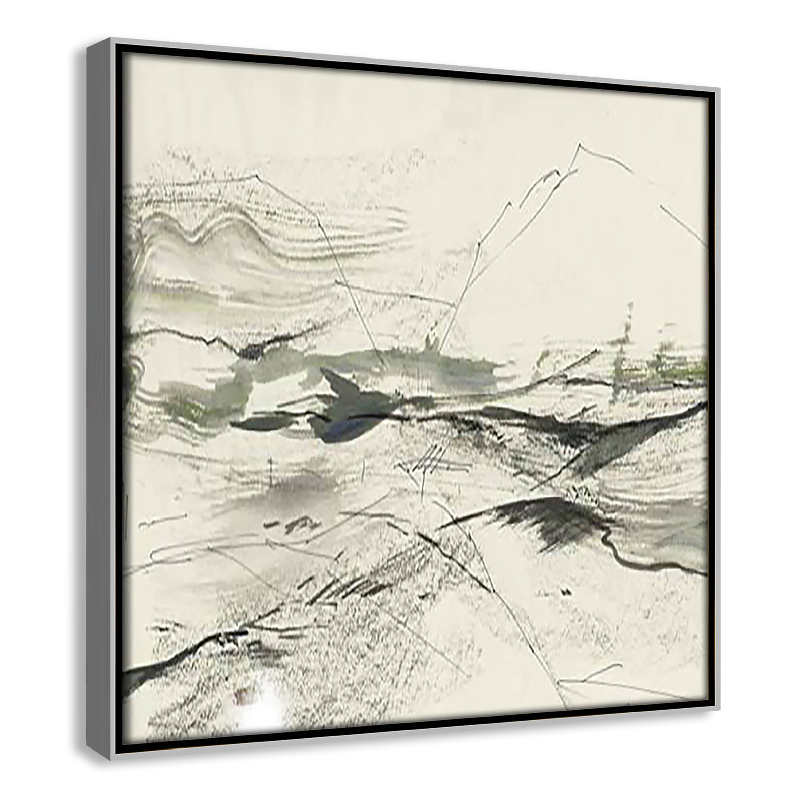Green Sketches, 13.5" H x 13.5" W x 2" D, Silver Floater Framed