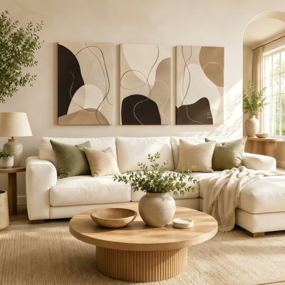 Modern Minimalist Neutral Abstract Line Art Canvas 3-Piece Set - Wall Decor