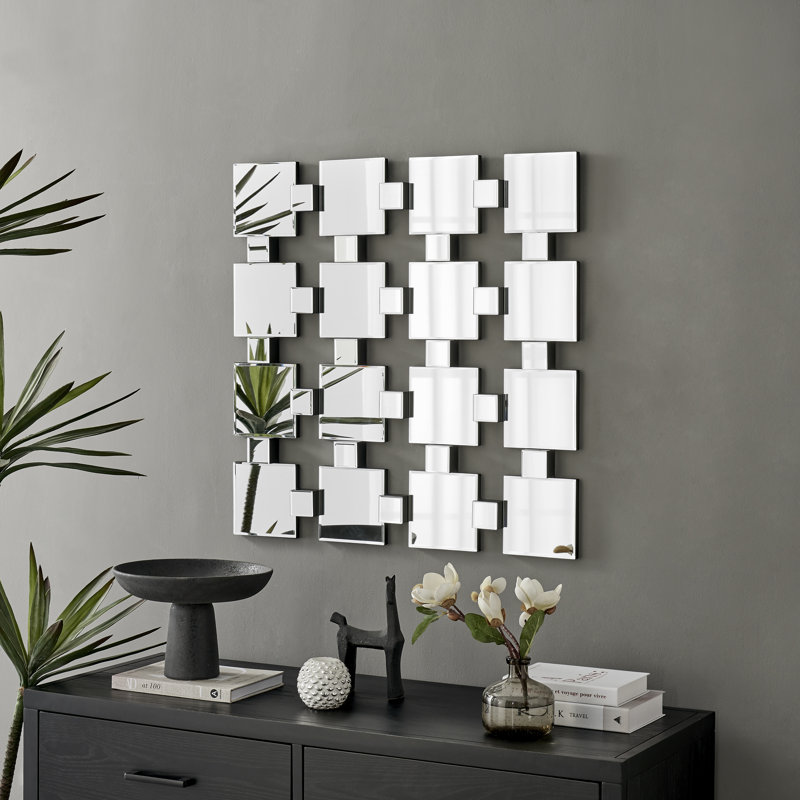 LeChee Statement Square Grid Wall Mirror, 76cm H x 76cm W