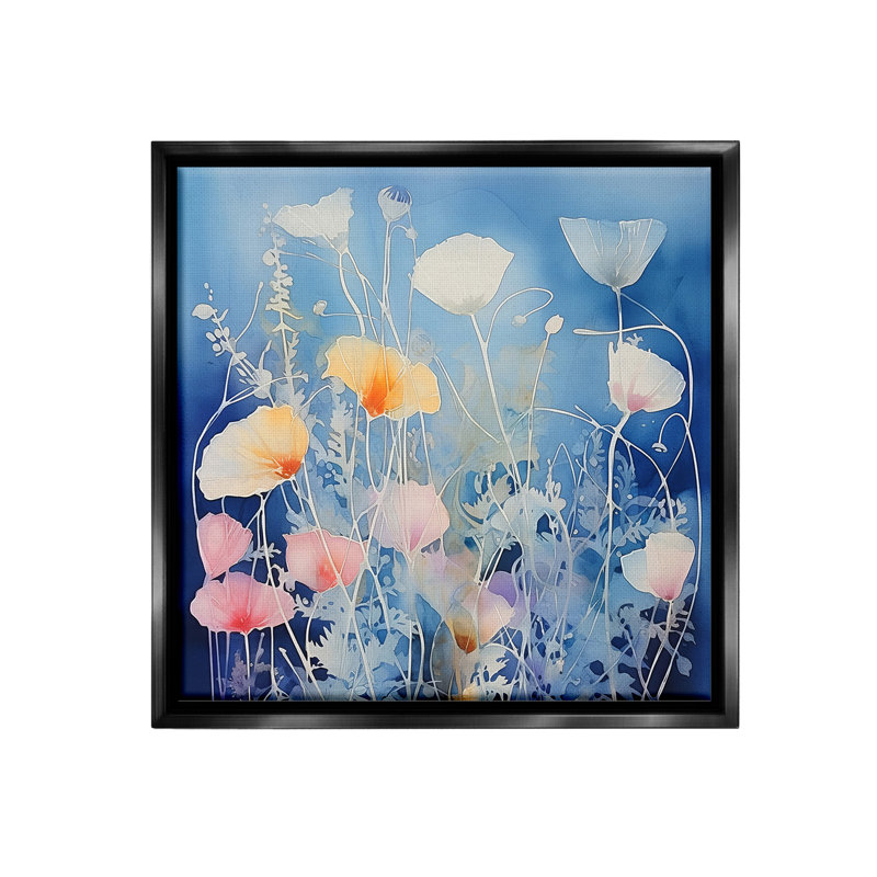 «Tranquil Blue Poppies Floater Frame» sur, H 25 po x l 25 po, Cadre flottant noir de jais