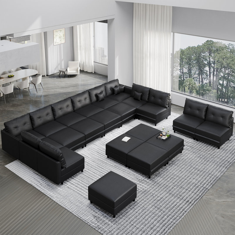 Zendajas Upholstered U-Shaped Sectional Reversible, Black Polyester Blend