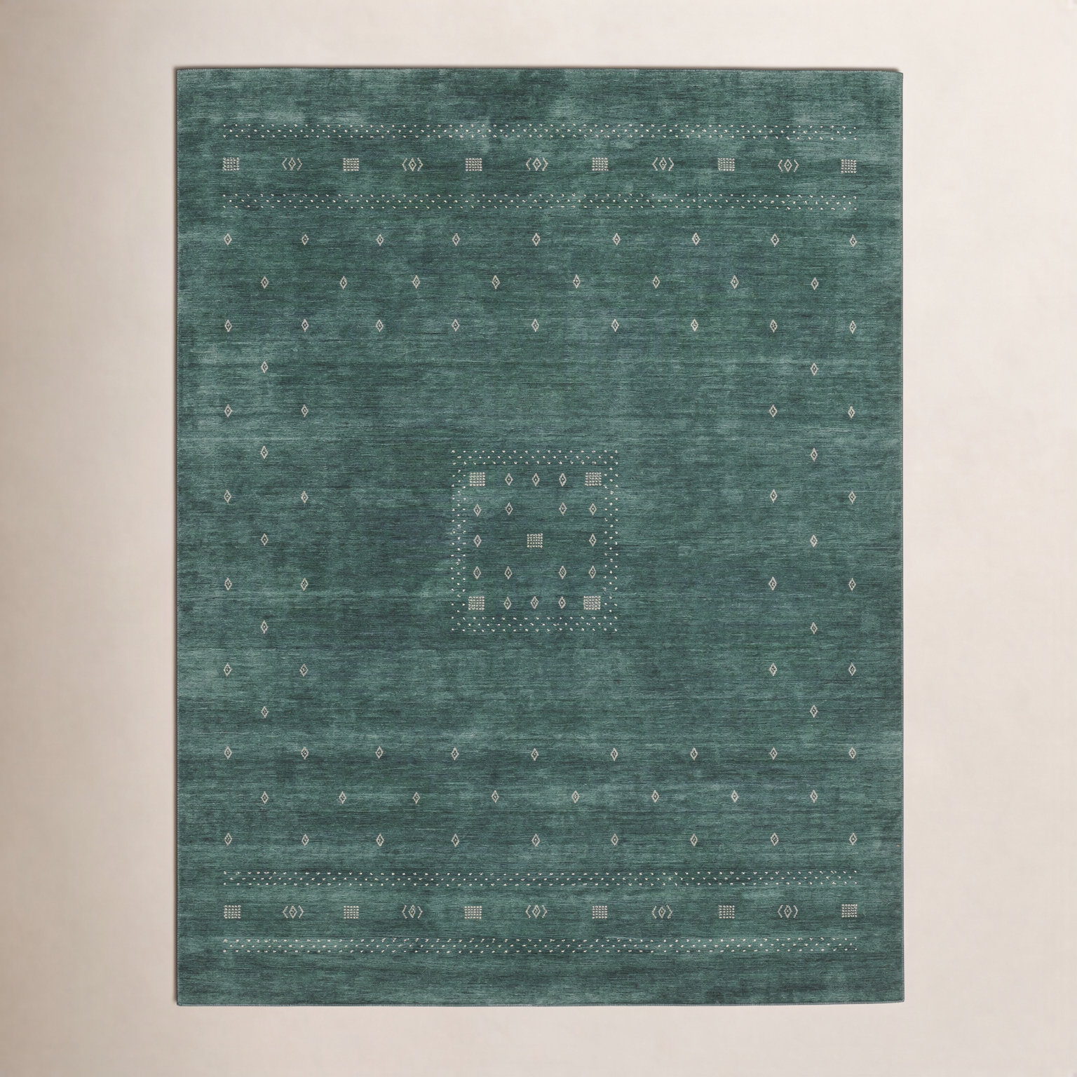 Simi Hand-Woven Geometric Cotton Wool Rug, Green, Rectangle 9' x 12'
