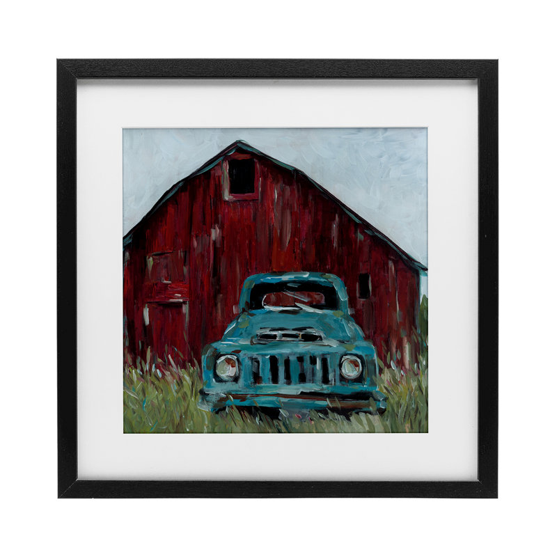 «Turquoise Pickup Truck», reproduction encadrée sous verre, conception de Wani Pasion, Cadre noir minuit, H 16 po x l 16 po