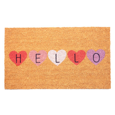 17" X 29" Natural And Brown Valentine's Day Hello Outdoor Coir Door Mat