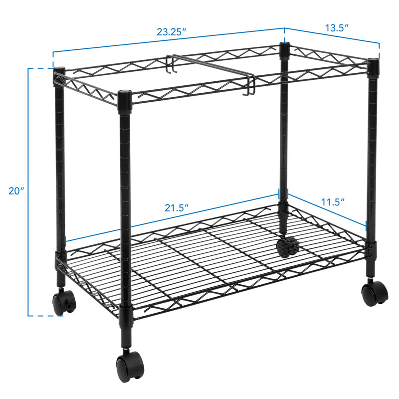Black Steel Wire Rolling File Cart with Locking Casters
