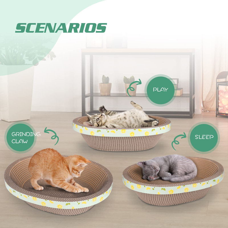 Oval Large Cat Scratcher Cardboard Bed Lounger Couch, Cat Scratching Board Lounge Box Durable, Corrugated Cat Scratch Pad For Indoor Cats Furniture Protector 19.5"