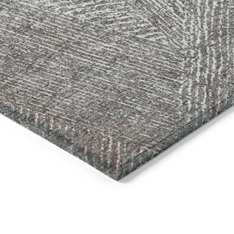 Tapis extérieur gris lavable abstrait 3 pi x 5 pi brun