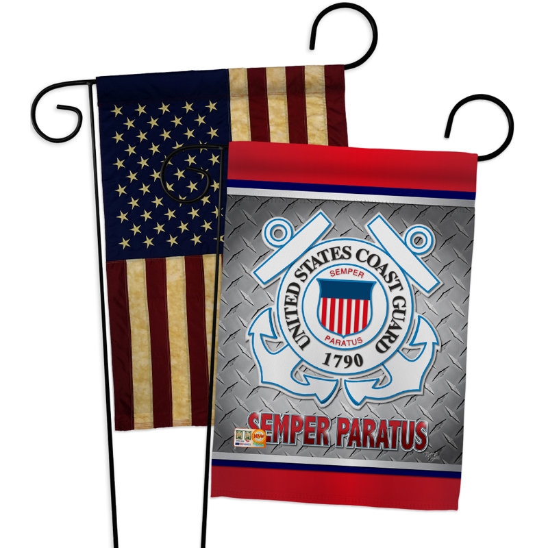 Ensemble de 2 drapeaux de jardin décoratives en polyester 19 po semper paratus american coast