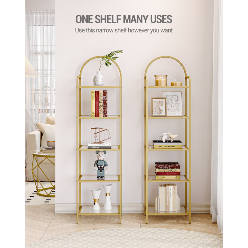 5 Tier/6 Tier Bookcase Bookshelf, Tempered Glass Bookshelves, Slim Shelving Unit for Bedroom, Bathroom, Home Office, Steel Frame 