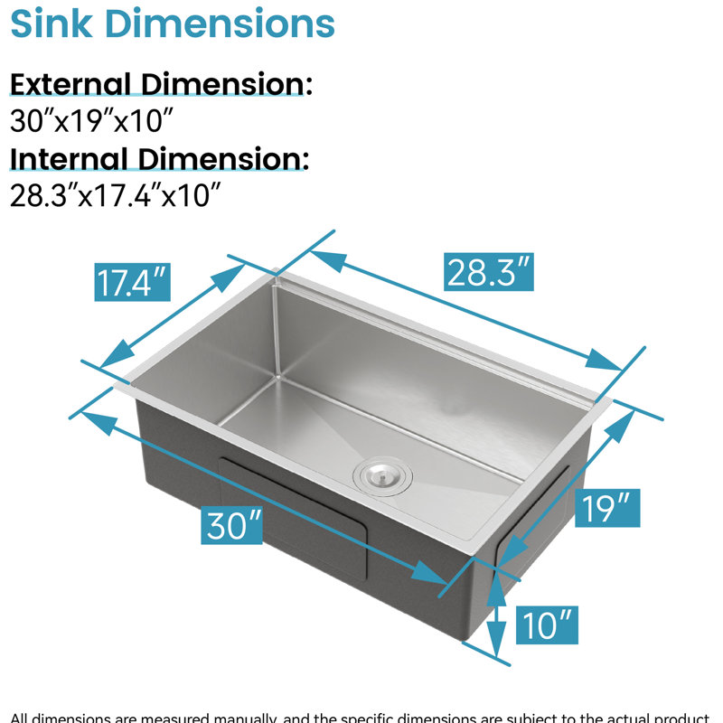 304 Stainless Steel Sink 30"X19" Undermount, Single Bowl With Cutting Board, Colander, To Damage, Brushed Metal Surface Undermount 30"X19", Luxury Shine, Scratch- Finish, Silent Operation