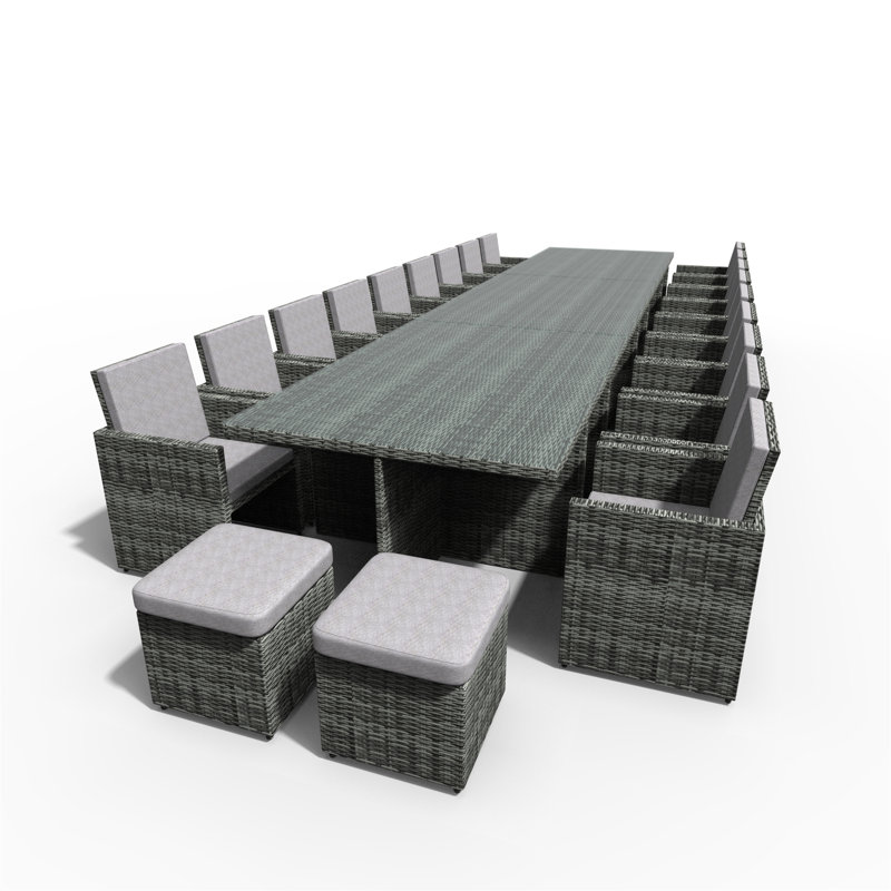 Wicker Patio Dining Set with Rectangular Table , Cushions Included, Grey, Grey