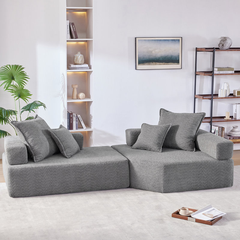 Canapé modulaire surdimensionné Roomfitter, ensemble de canapé de plancher Boucle de luxe, canapé-lit convertible, combinaison 2 pièces pour le salon, gris