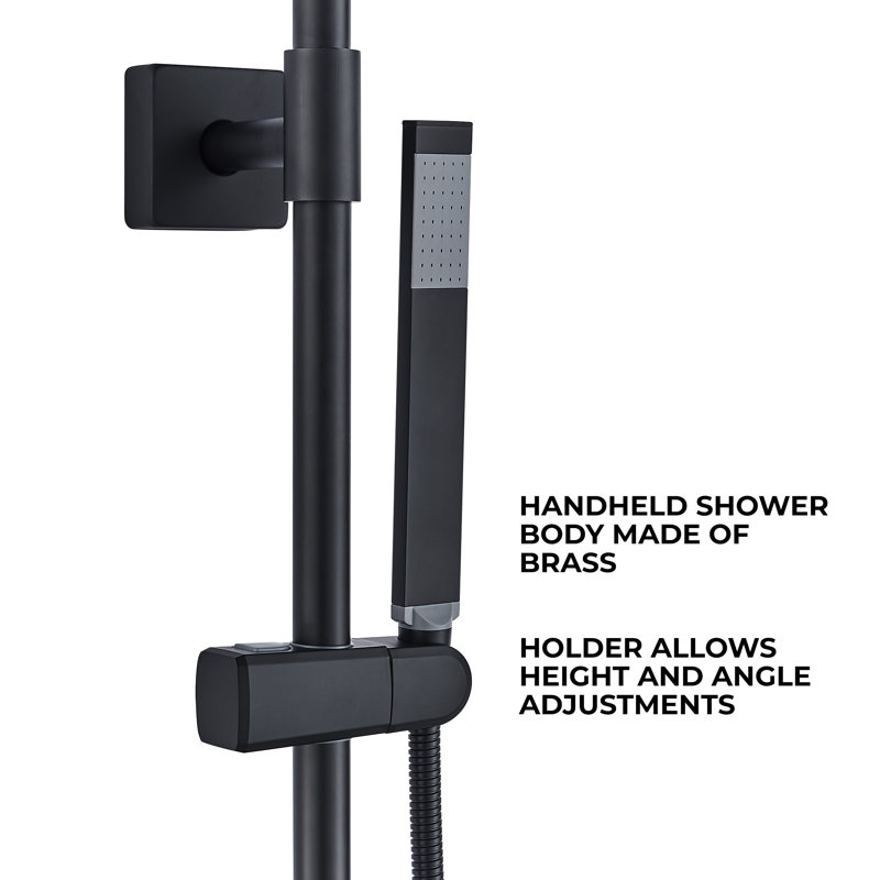 Fennocasa Polaris Lux Rain Shower System, includes 10” Square Rainfall Shower Head and Handheld Shower Combo, Height Adjustable Spray Holder, Retrofit, 60” Hose 