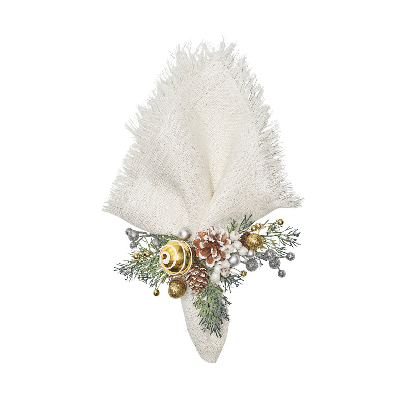 Fringe Linen Napkin, White/Silver